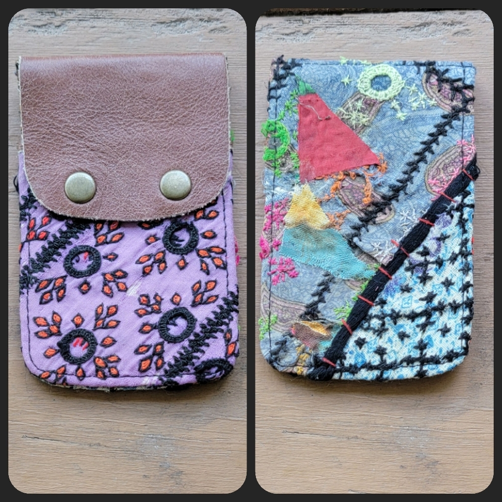 🧠🍳 Free People Boho Embroidered Repurposed vtg banjara hippie Wallet card case